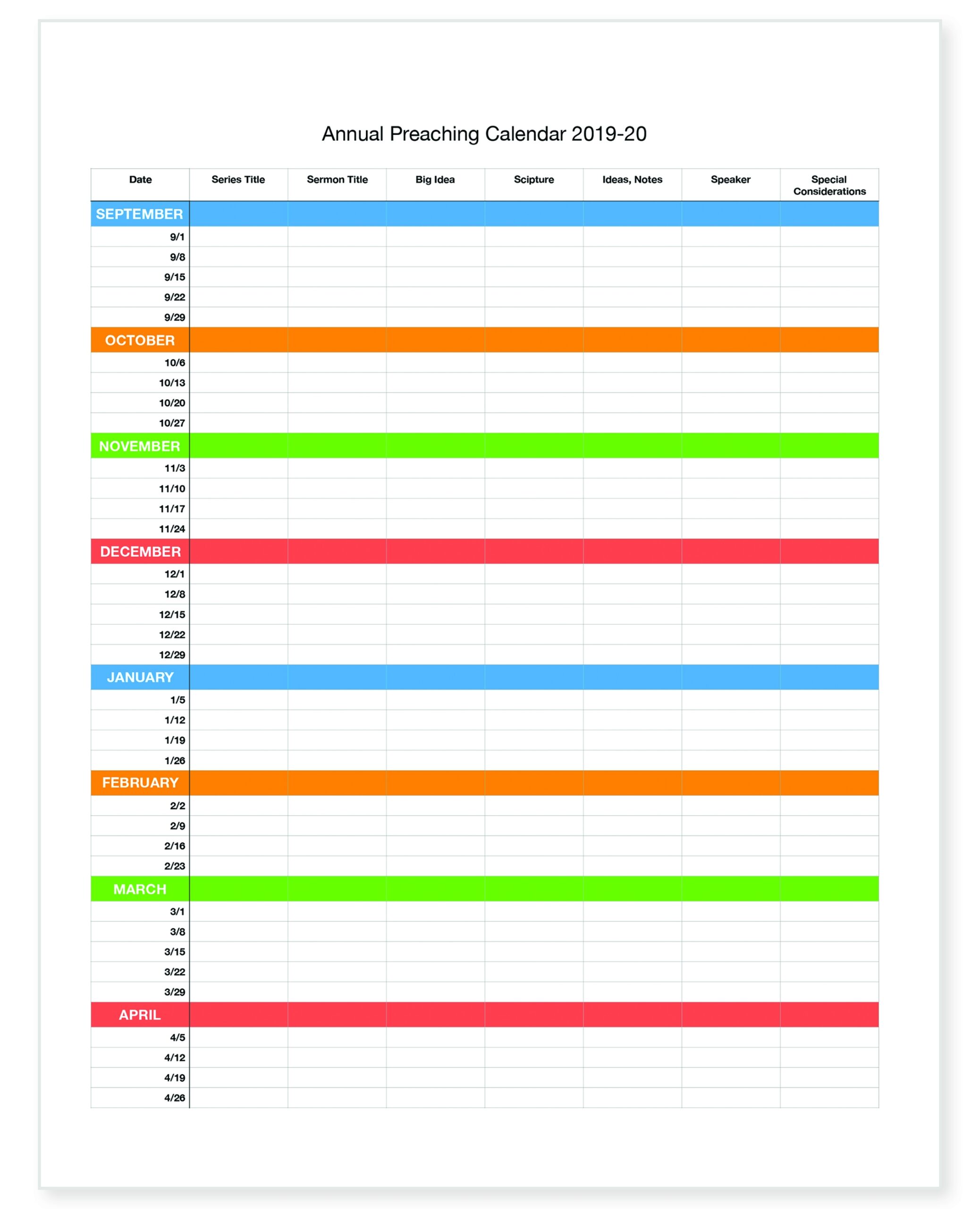 FREE Preaching Calendar Template Dave DeSelm Ministries FREE Preaching Calendar Template Dave DeSelm Ministries