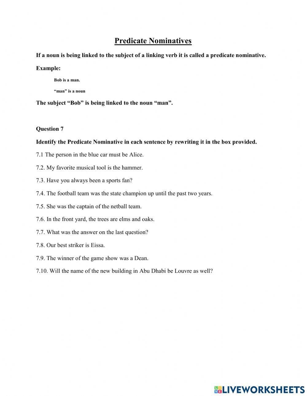 Free Predicate Noun Worksheet Download Free Predicate Noun Worksheet Png Images Free Worksheets On Clipart Library