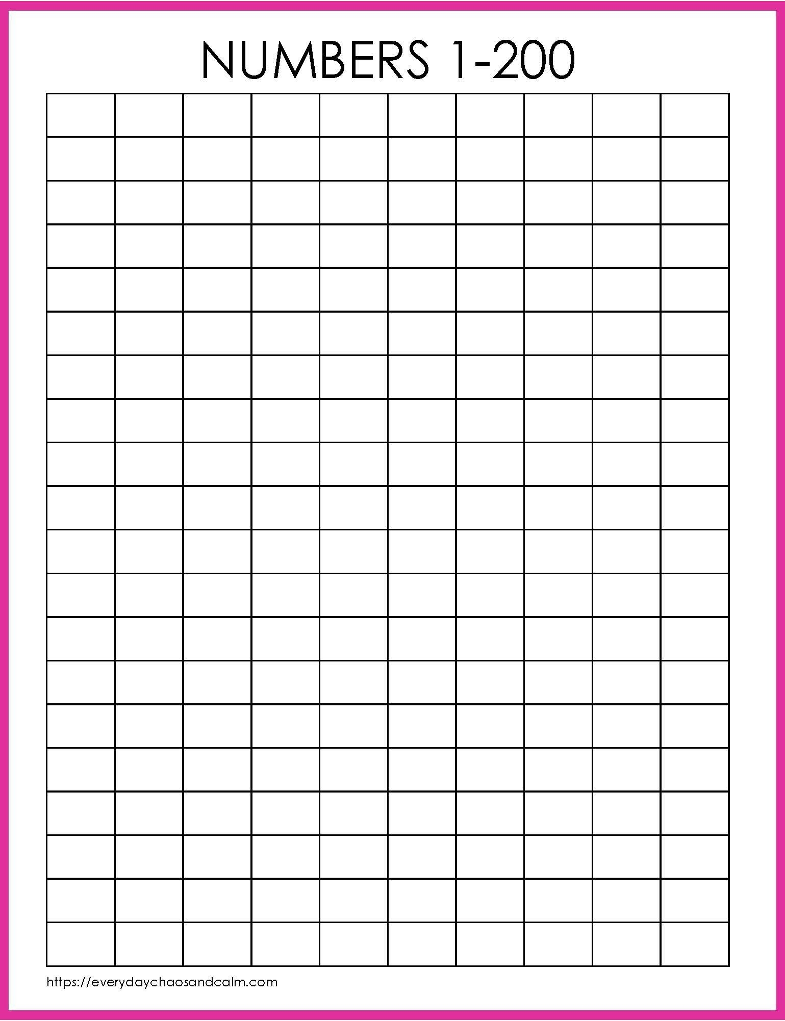Free Printable 100 200 Chart Blank
