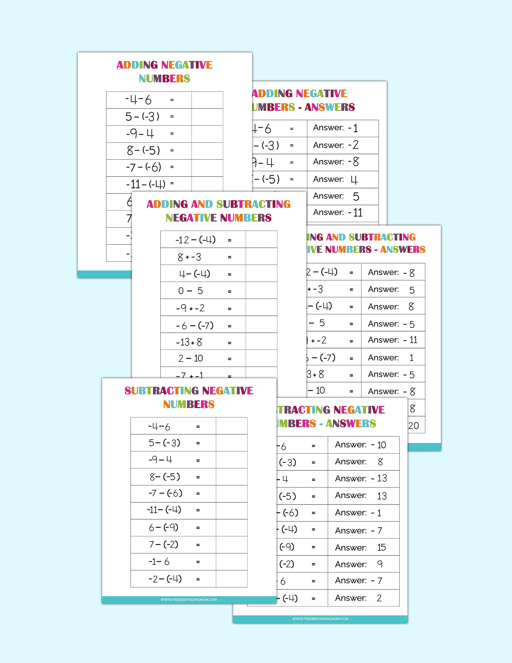 Free Printable Worksheets On Negative Numbers