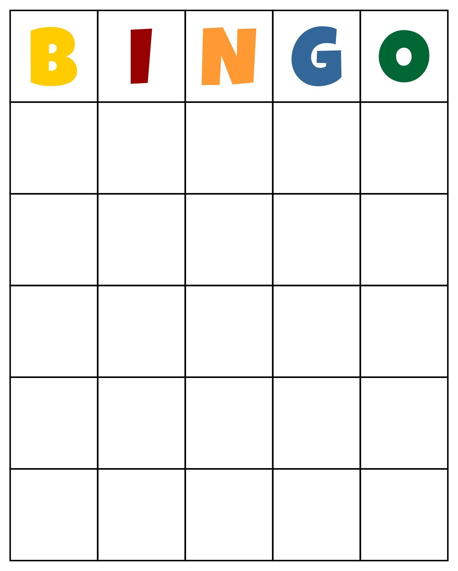 5x5 Blank Bingo Card Free Printable