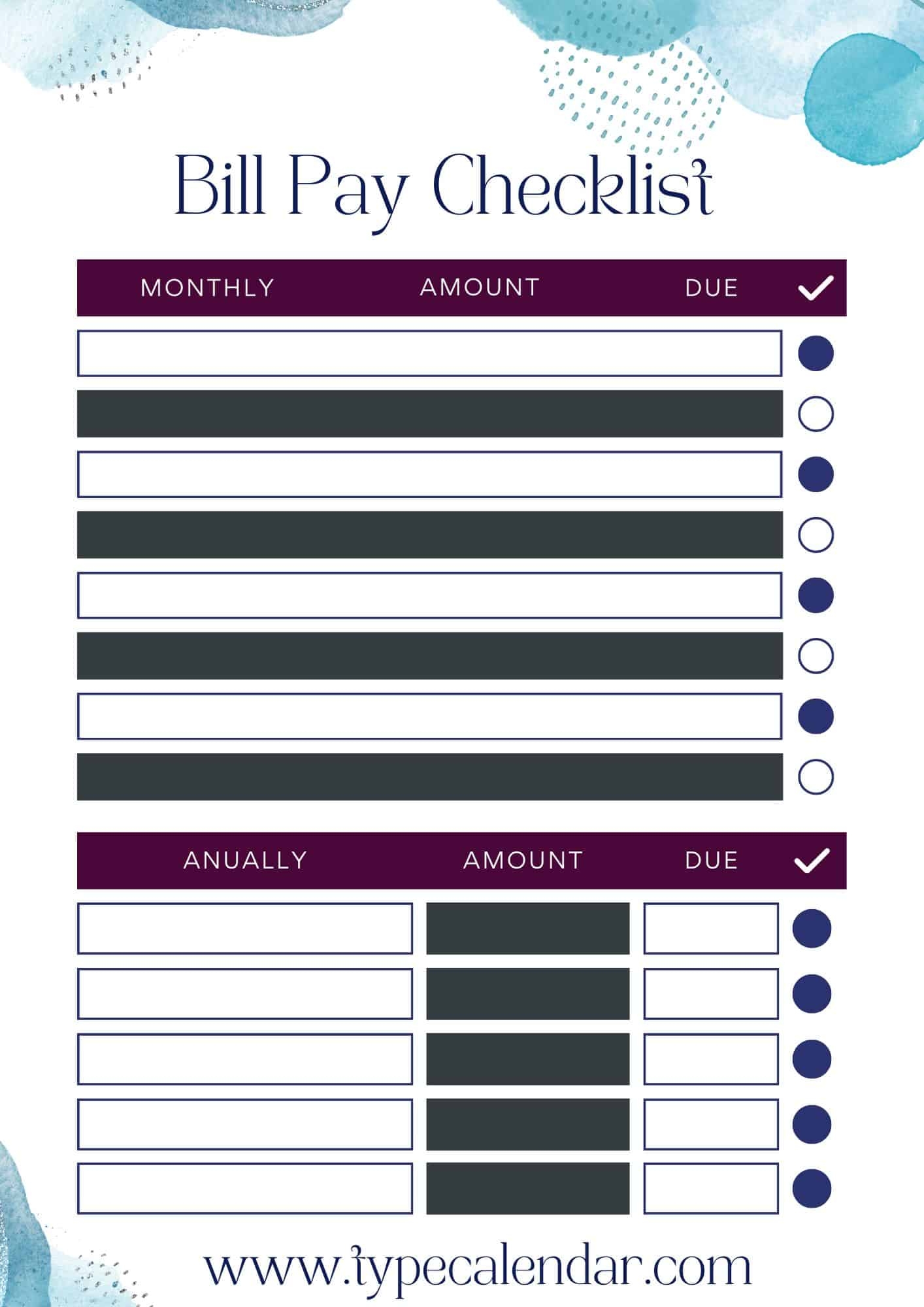 Free Printable Bill Pay Checklist Template U0026 Monthly Word Excel 