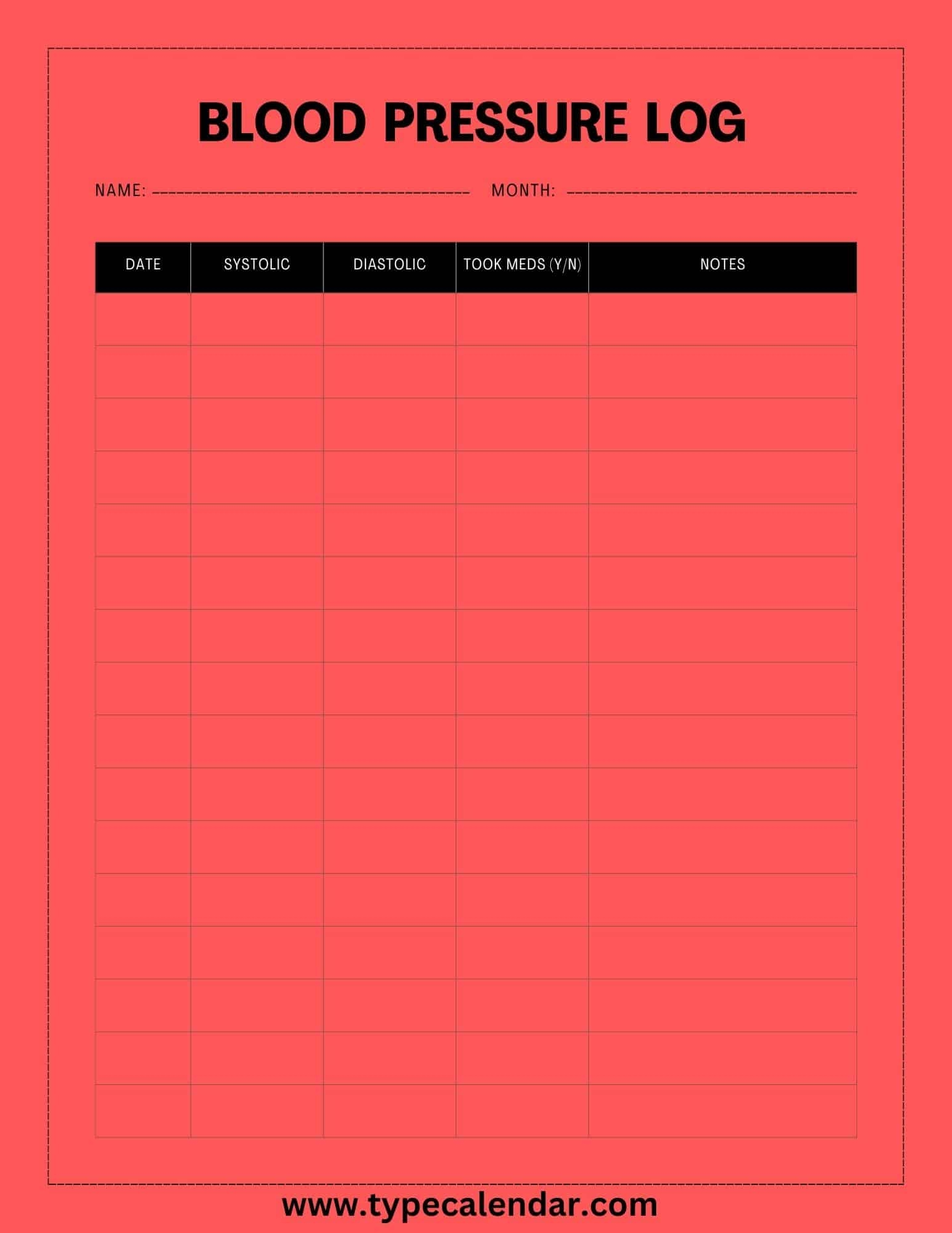 Free Printable Blood Pressure Log Templates PDF Excel Sheet