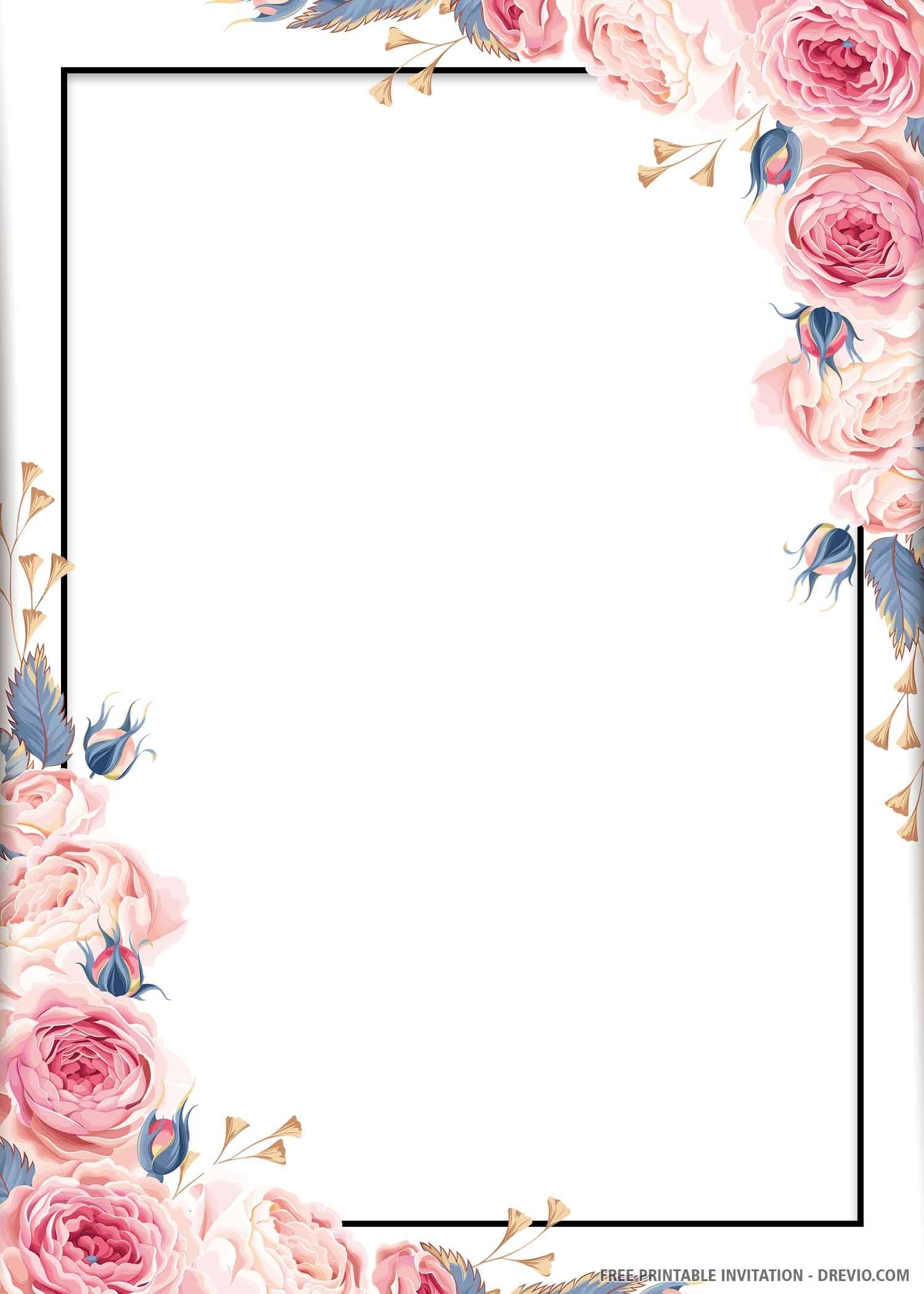FREE PRINTABLE Blue Floral Wedding Invitation Template Free Worksheets Library