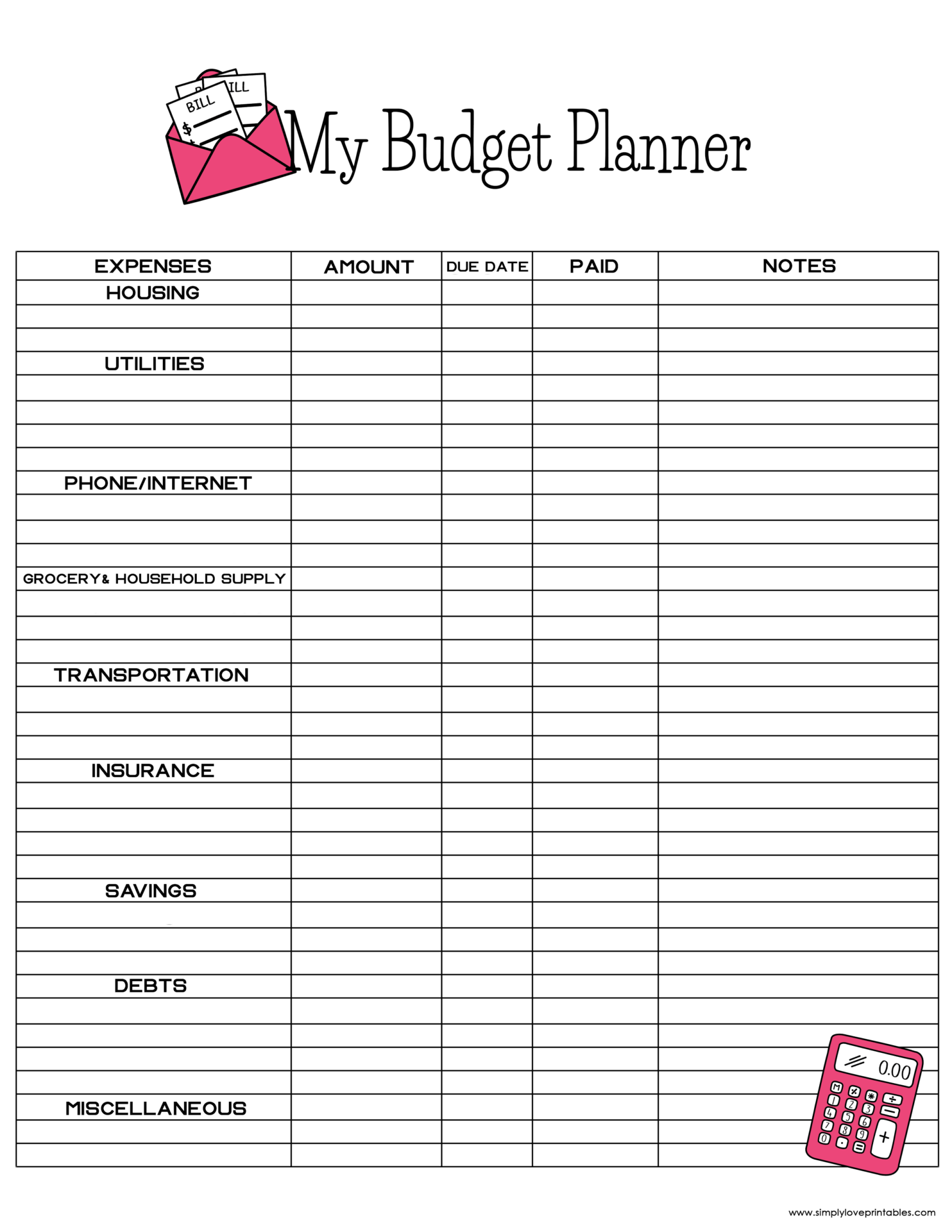 Free Printable Blank Budget Planner
