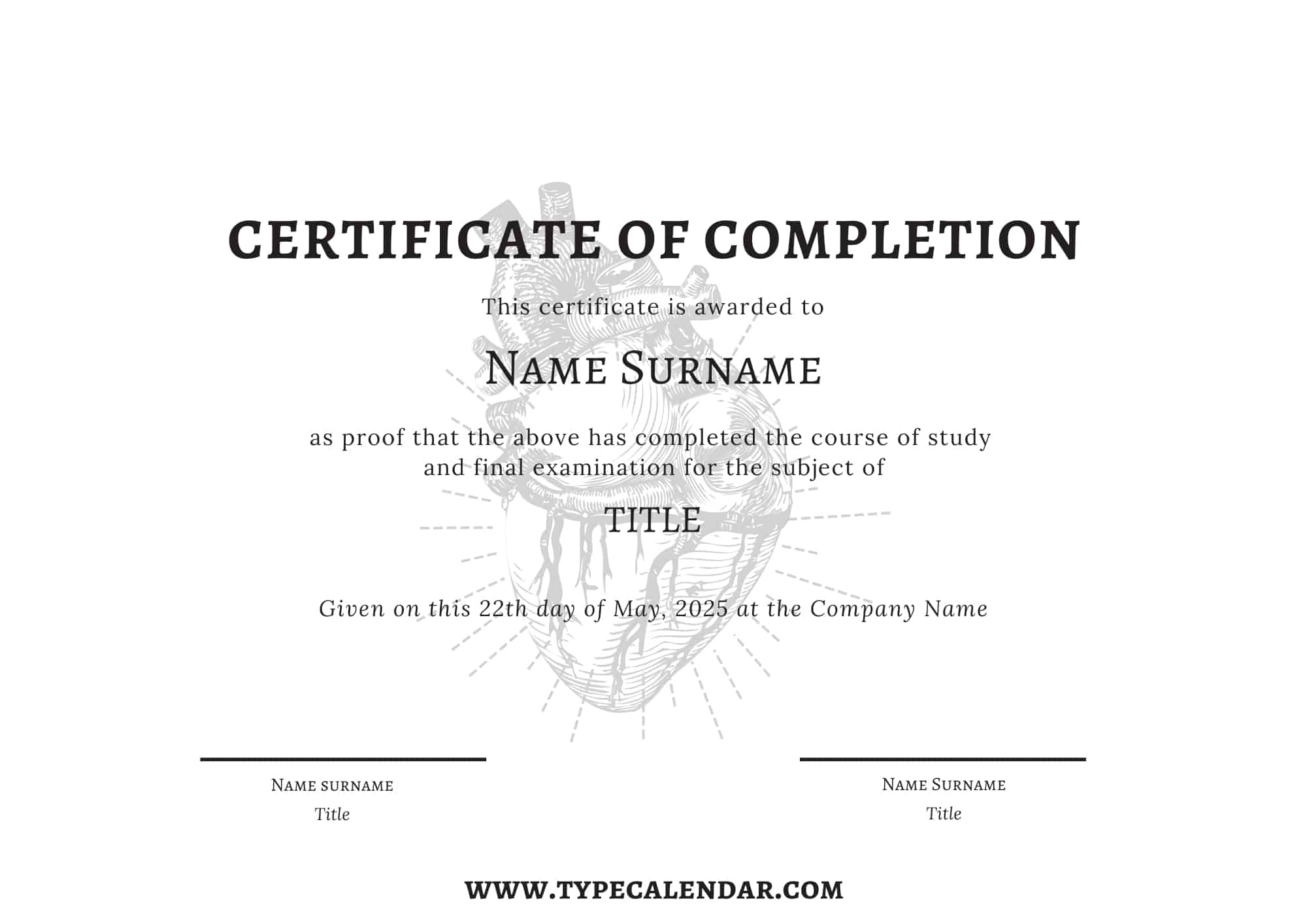 Blank Certificate Of Completion Free Printable