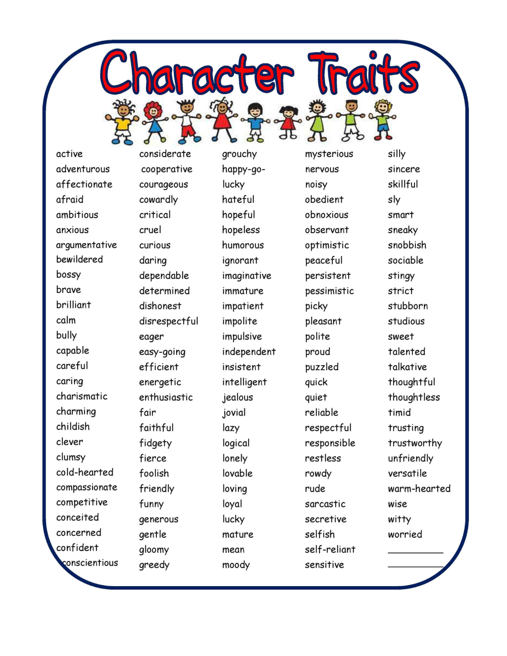 Free Printable Character Traits Worksheets For Kids Worksheets Free Printable Character Traits Worksheets For Kids Worksheets