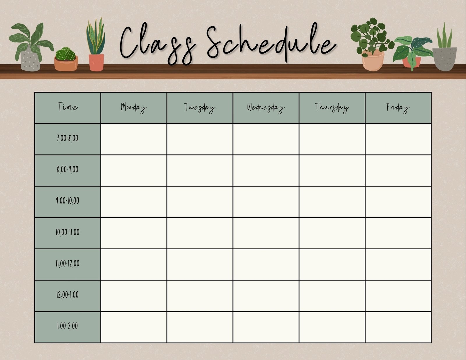 Free Printable Blank Class Schedule