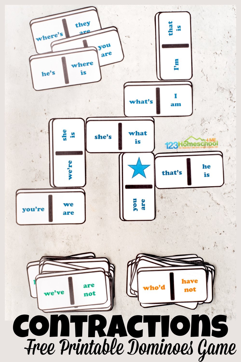 FREE Printable Contraction Dominoes Game