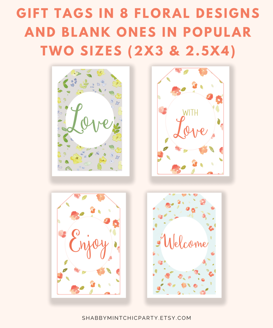 Free Printable Coral Floral Gift Tags Shabby Mint Chic Party