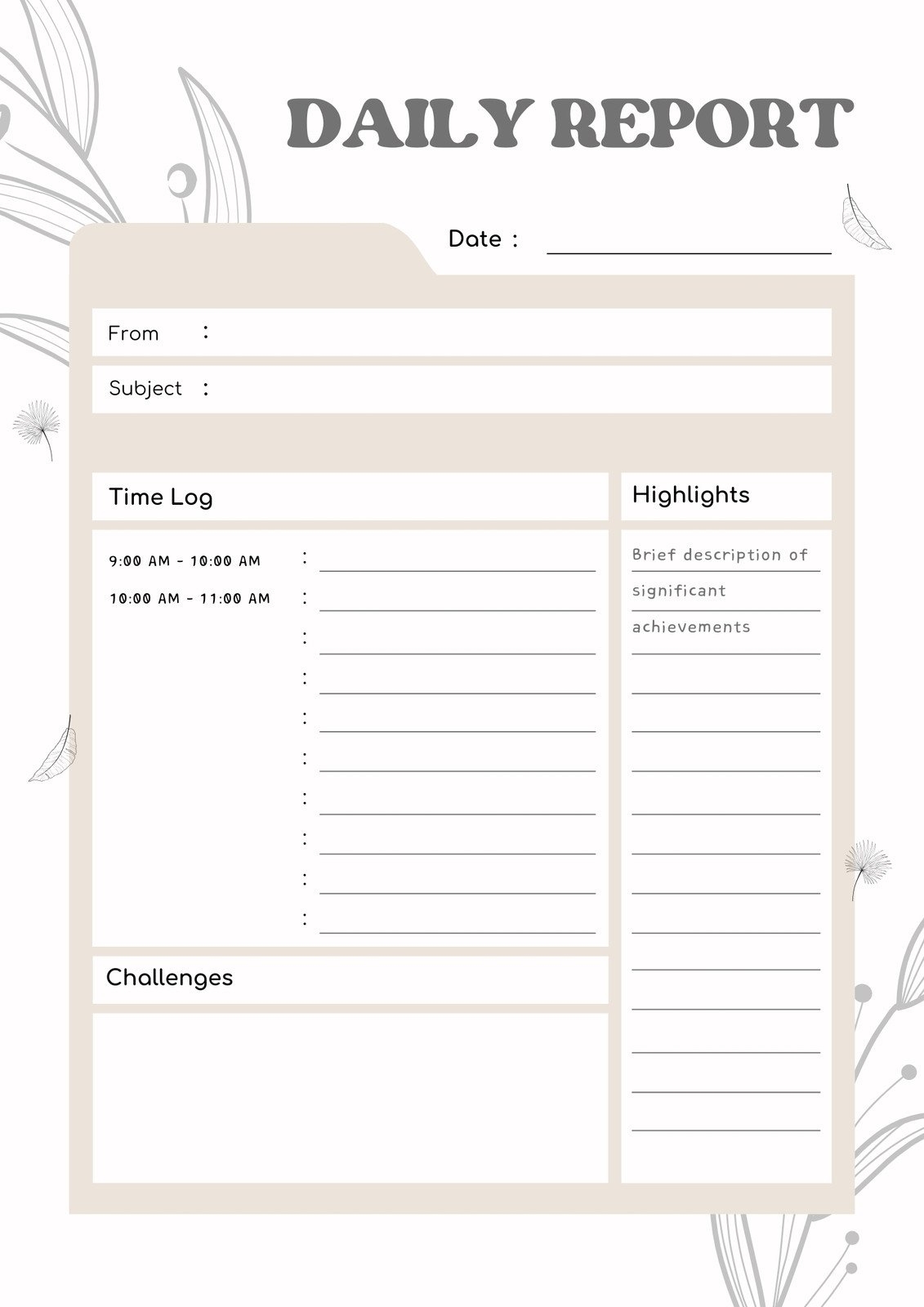 Free Printable Customizable Daily Report Templates Canva
