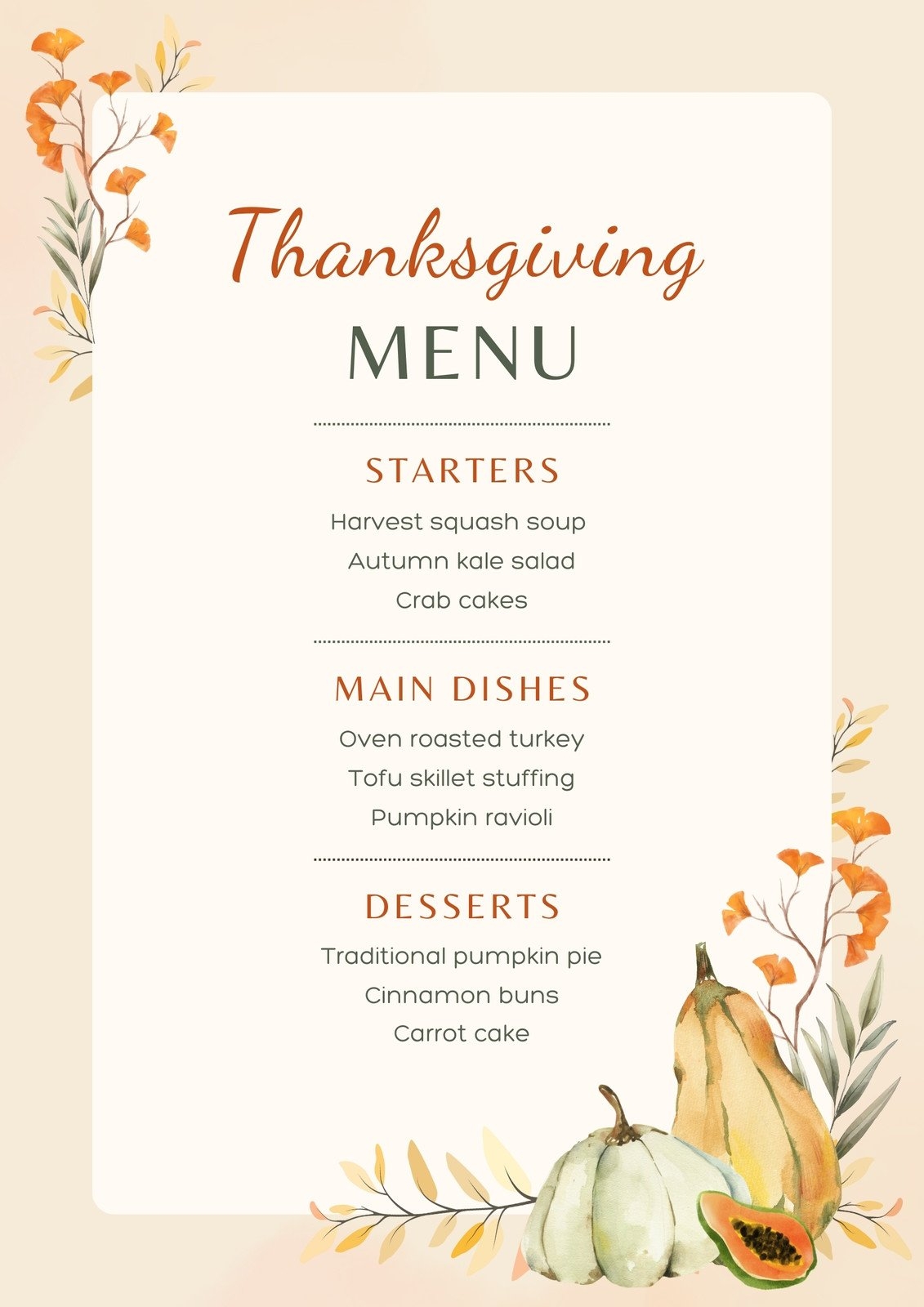 Free Printable Customizable Thanksgiving Menu Templates Canva
