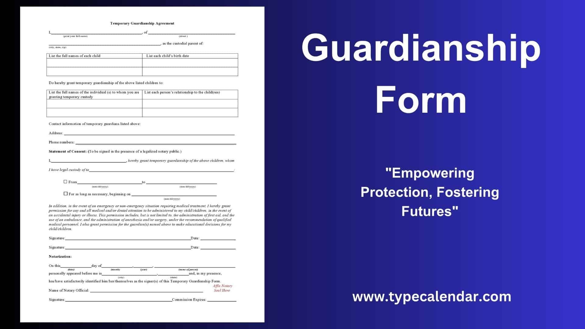 Blank Temporary Guardianship Form Free Printable