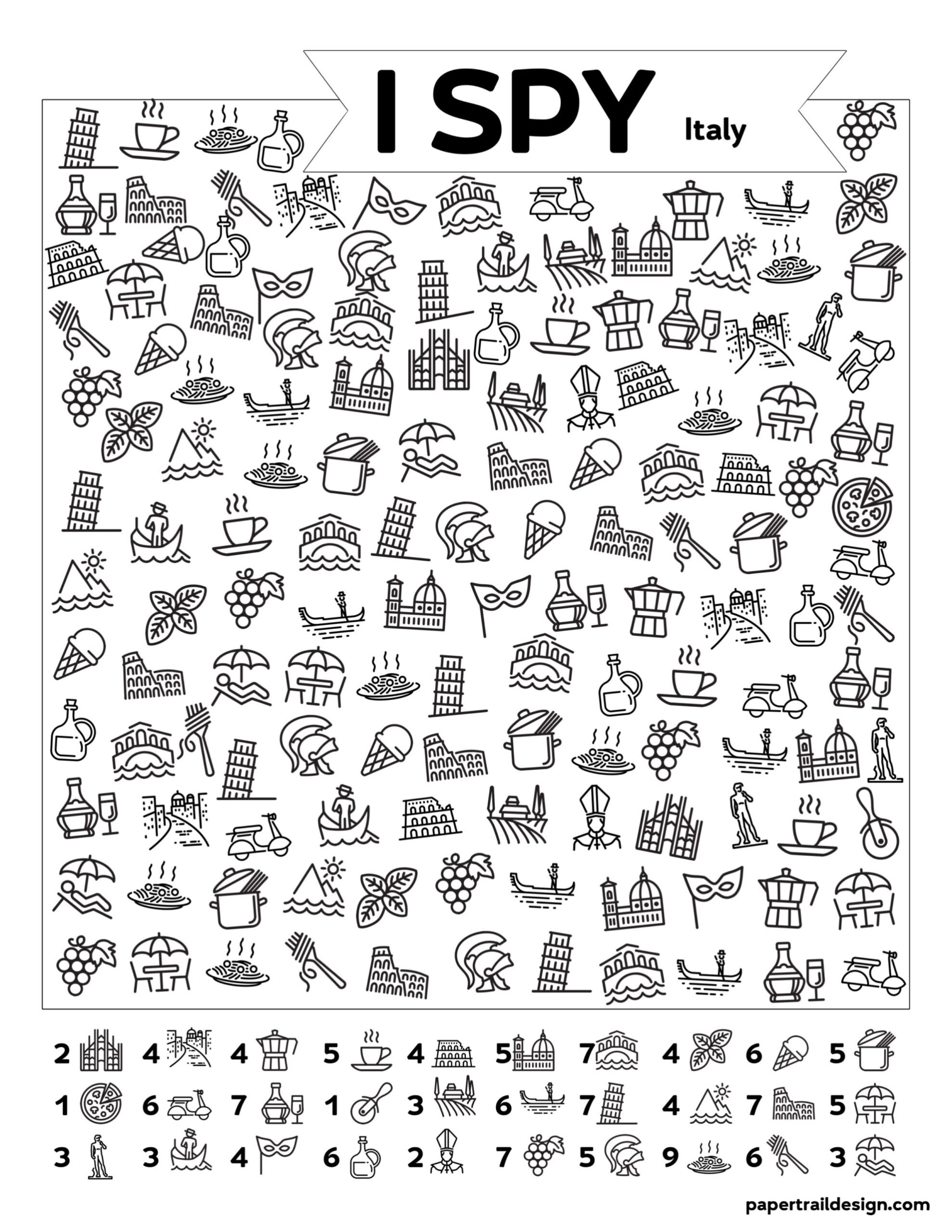 Free Printable I Spy Italy Activity Paper Trail Design