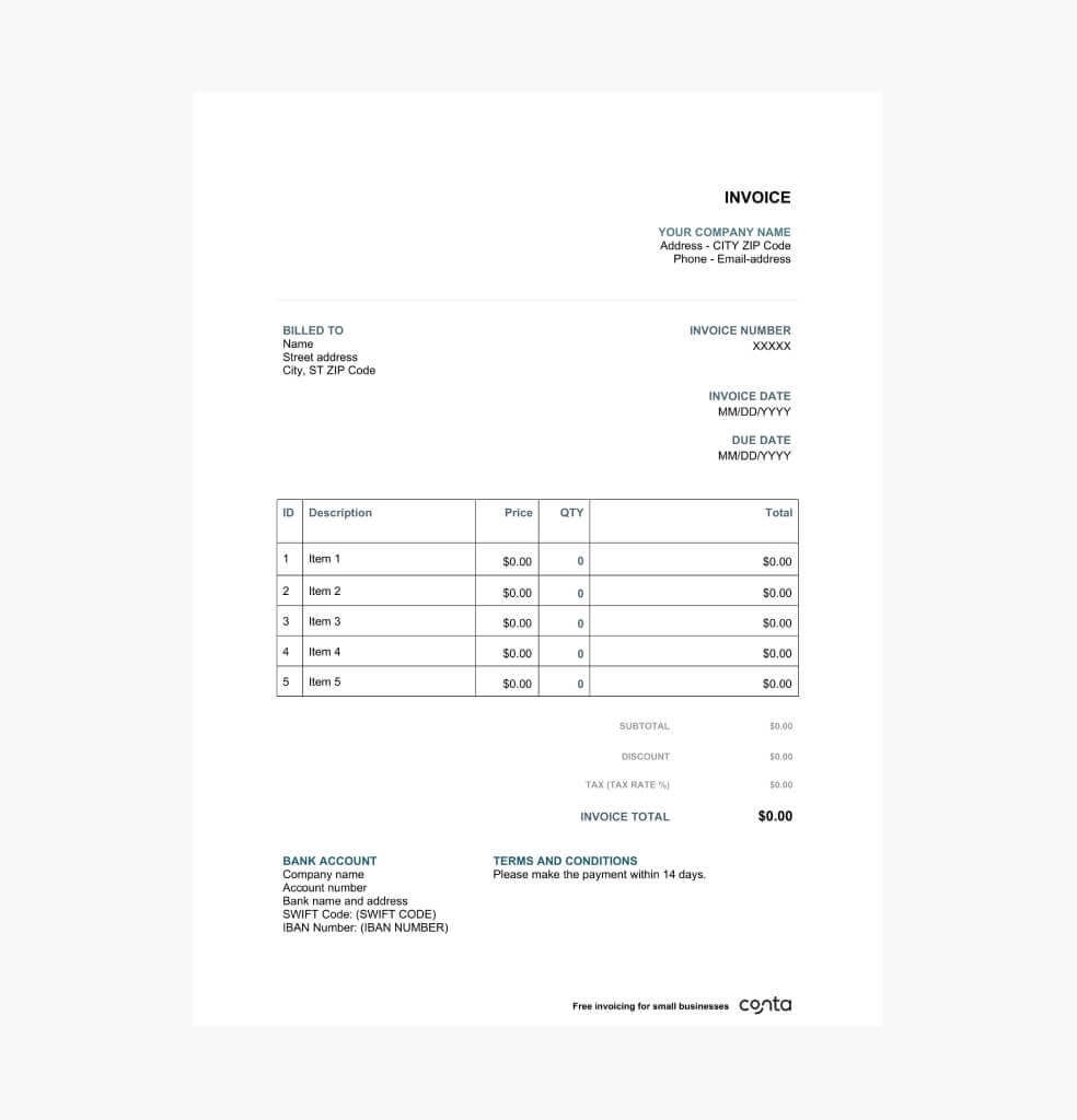 Free Blank Invoice Printable Template