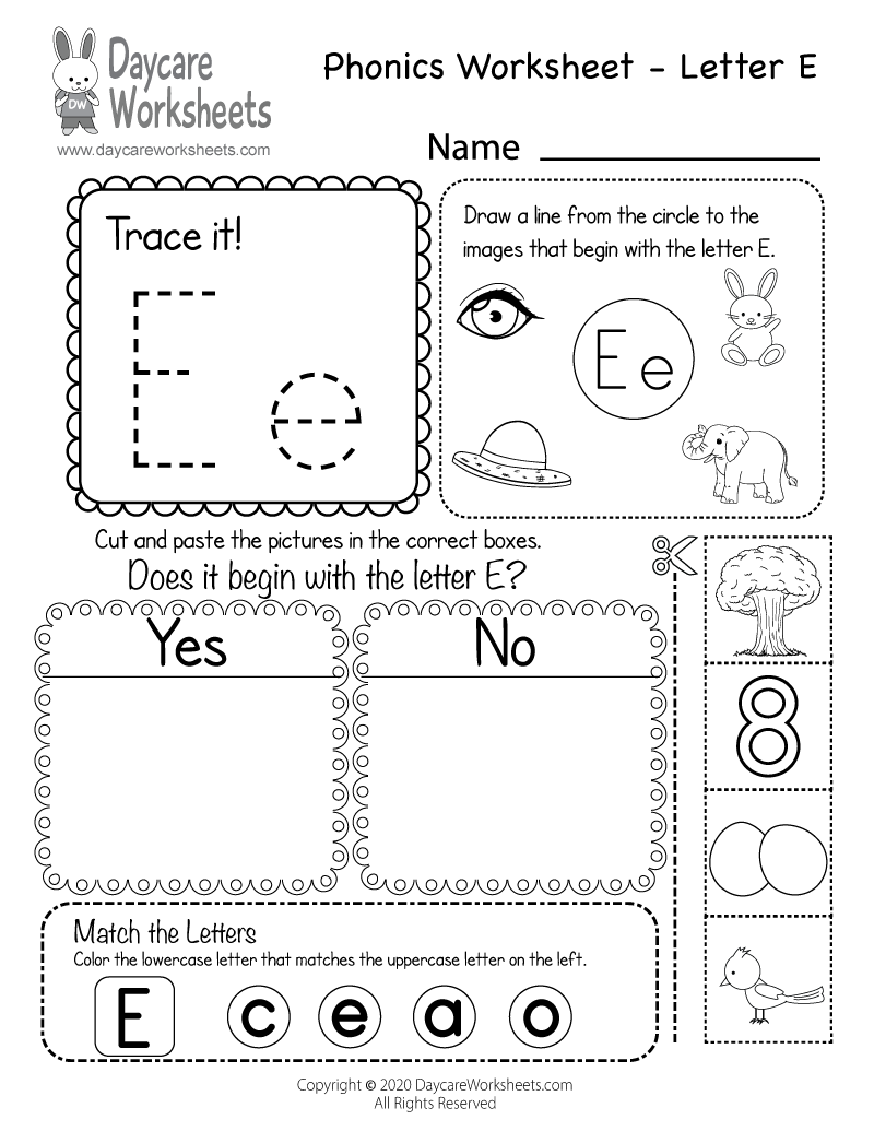 Free Printable Worksheets For Letter E