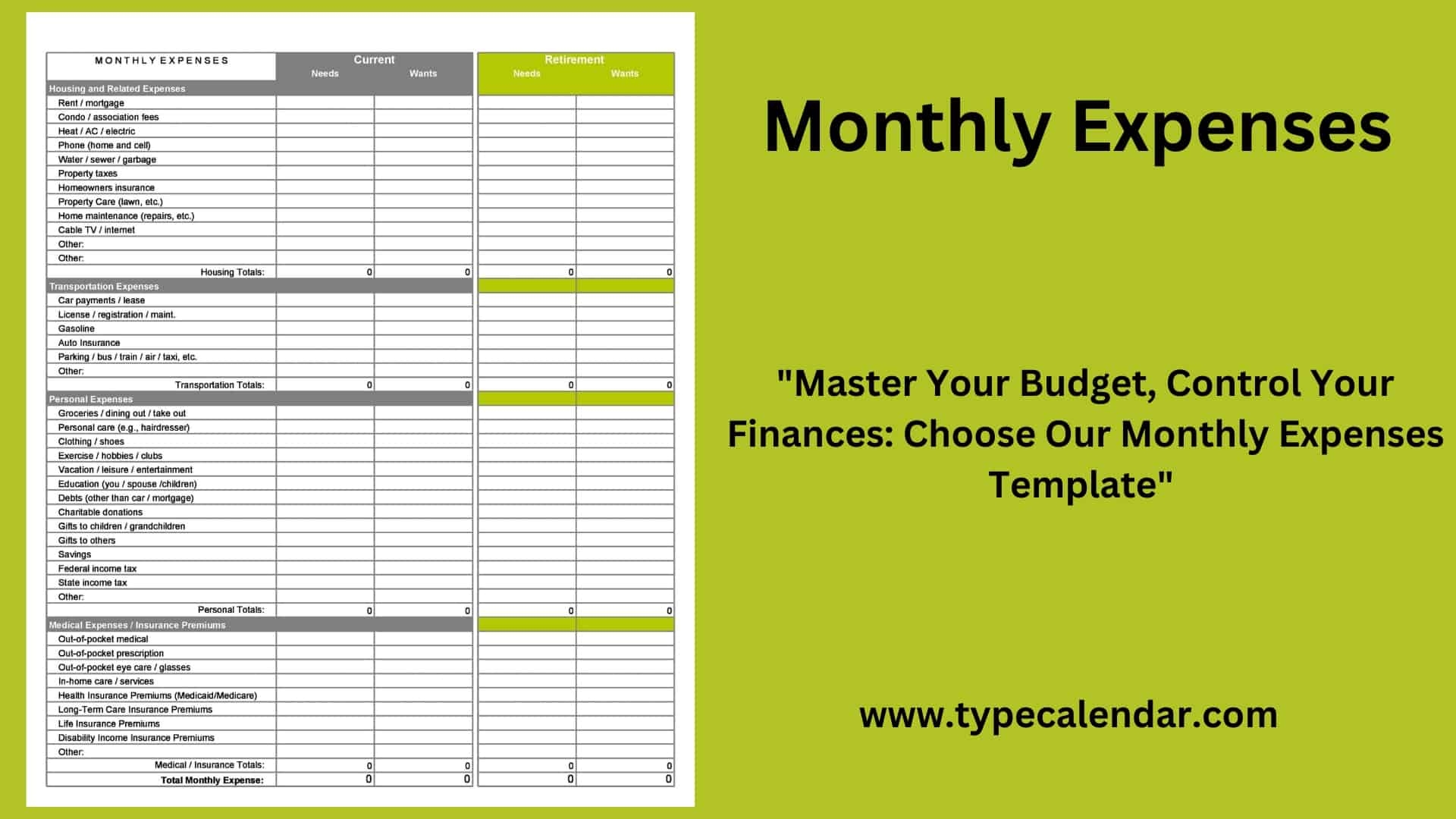 Free Printable Monthly Expenses Templates Excel PDF Word 
