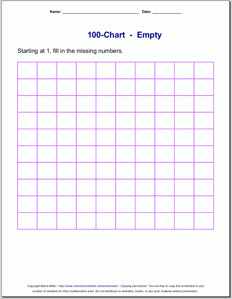 Free Printable Number Charts And 100 charts For Counting Skip 