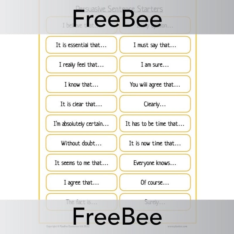 FREE Printable Persuasive Sentence Starters By PlanBee Worksheets Library
