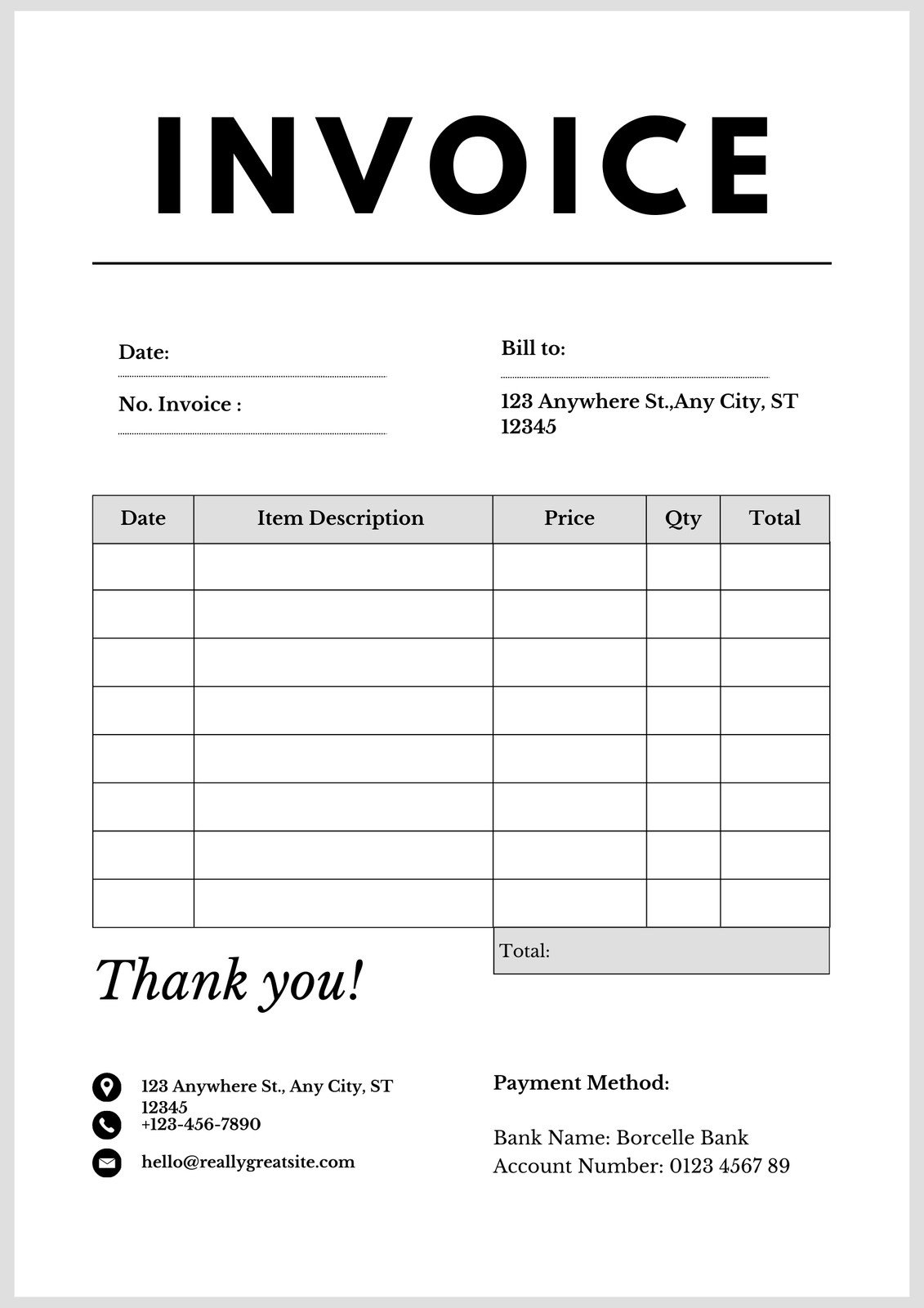 Free Blank Invoice Printable Free Blank Invoice Printable