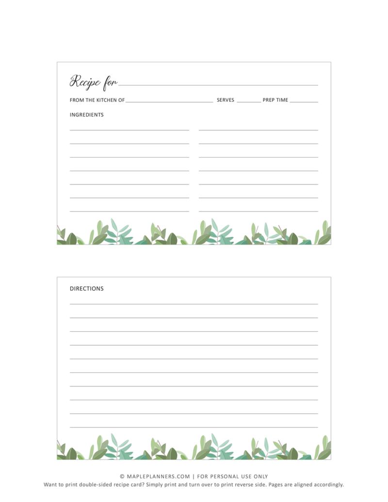 Free Printable Recipe Cards Template 4x6 Worksheets Library