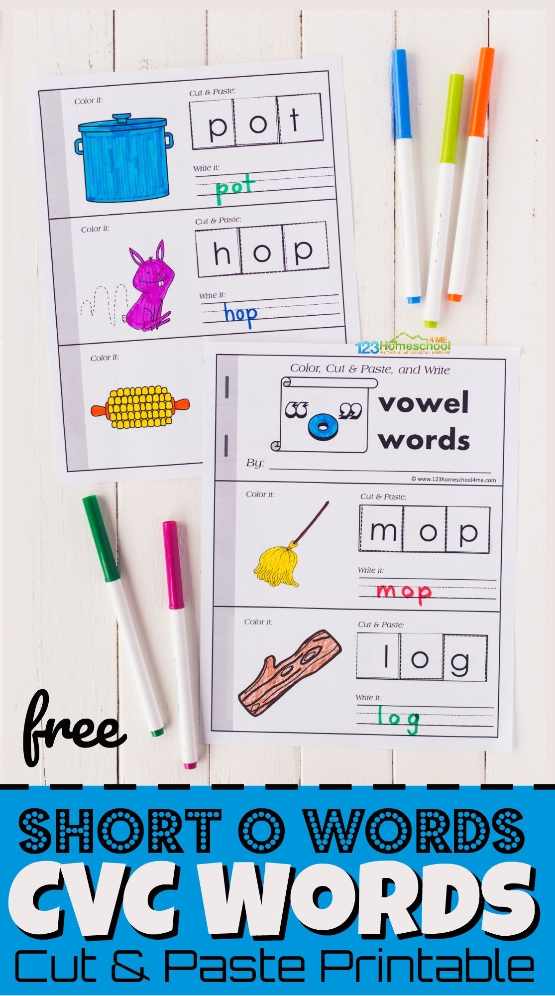 FREE Printable Short O CVC Words Cut And Paste Worksheets