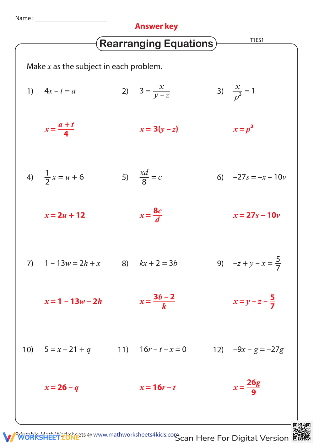 Free Printable Solving Literal Equations Worksheets Worksheets 
