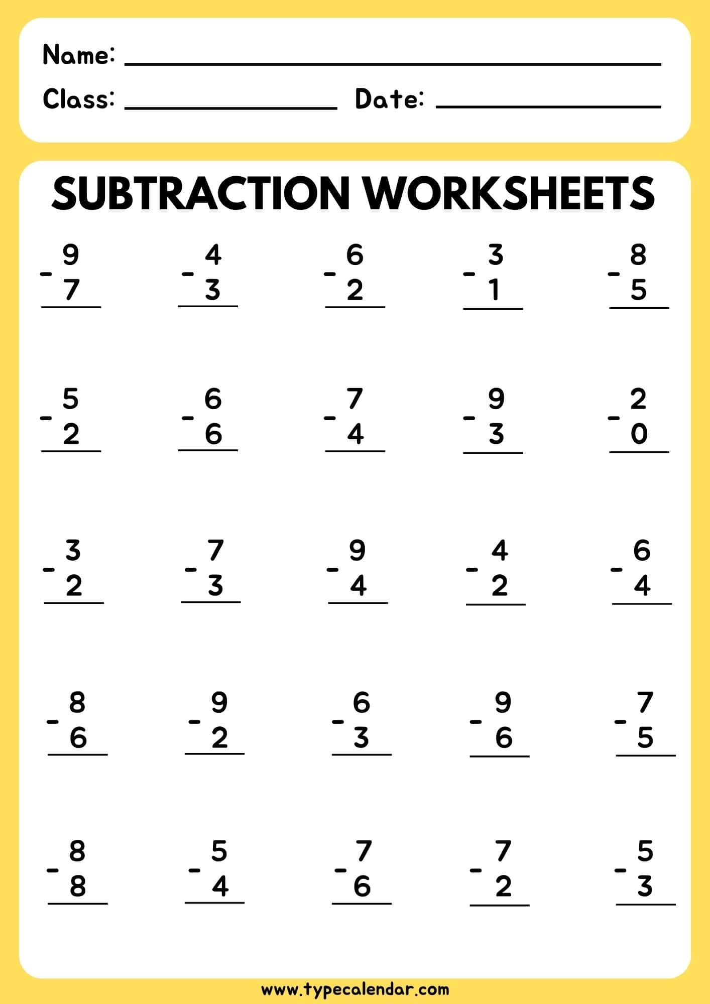 Free Printable Subtraction Worksheets PDF Generator Kindergarten