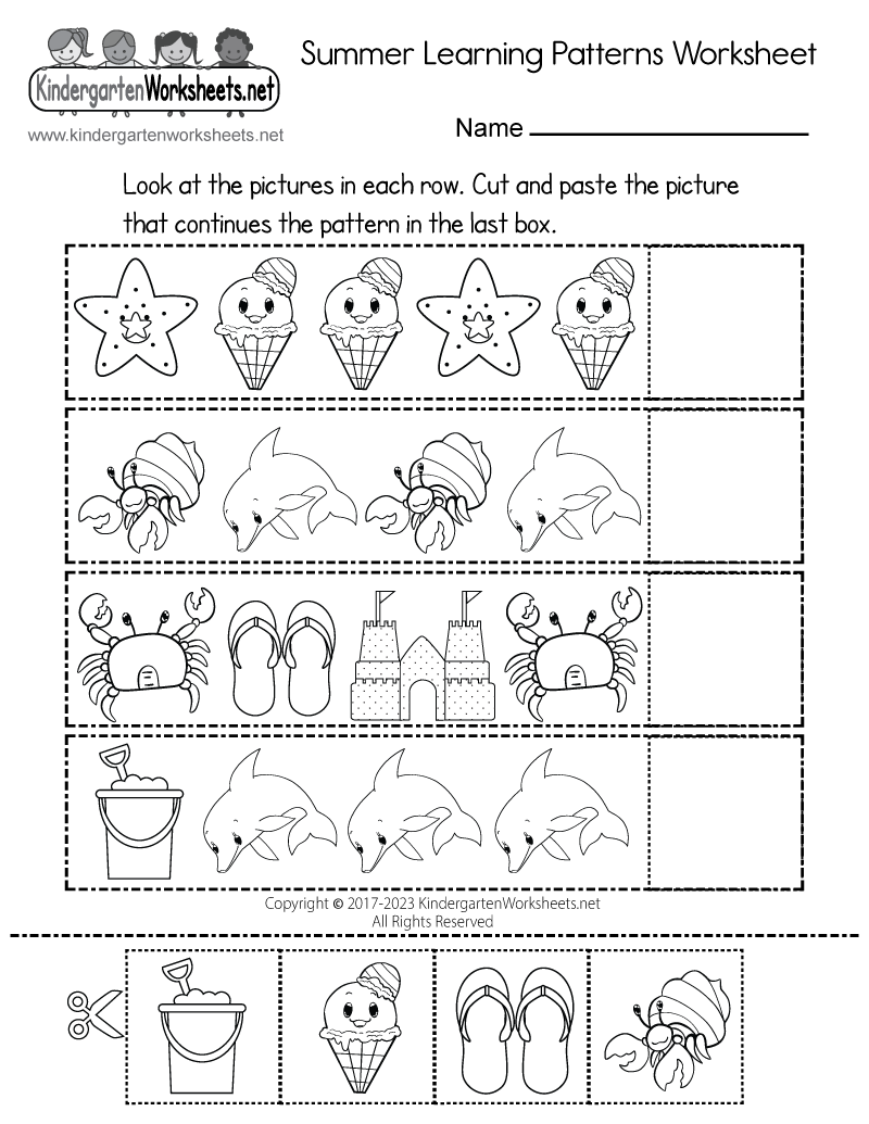 Free Printable Summer Learning Patterns Worksheet