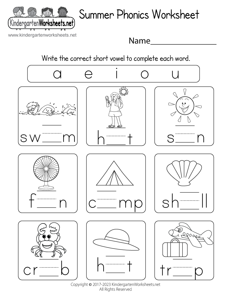 Free Printable Summer Phonics Worksheet