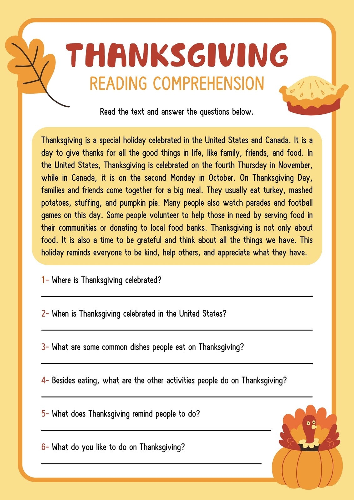 Free Printable Thanksgiving Worksheet Templates Canva