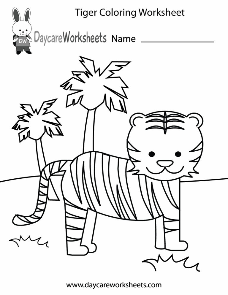 Free Printable Tiger Coloring Worksheet For Preschool
