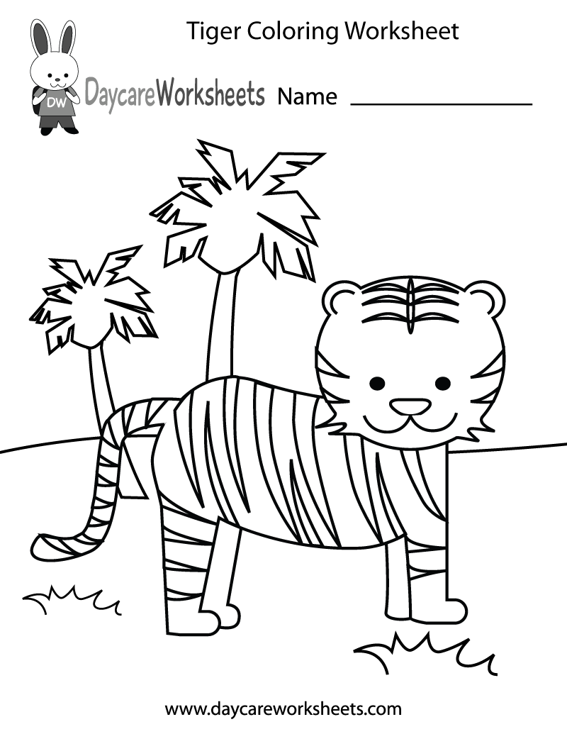 Free Printable Tiger Coloring Worksheet For Preschool