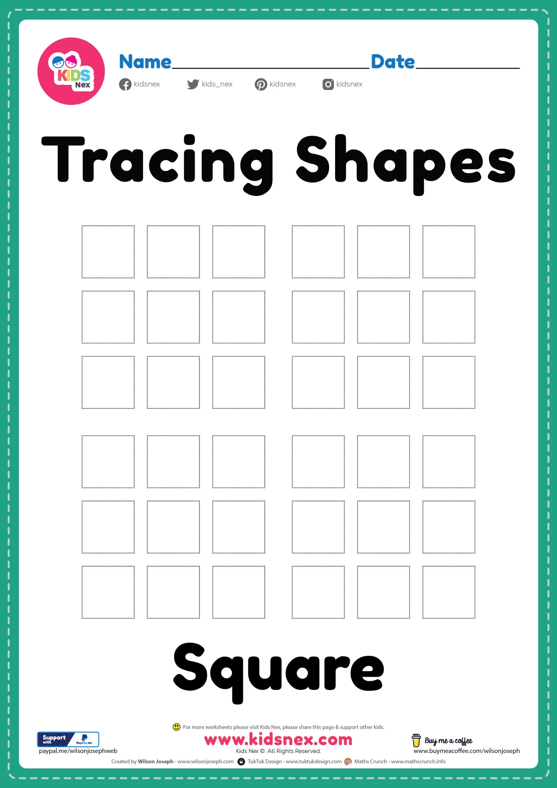 Free Printable Tracing Square Shapes Worksheet For Kids