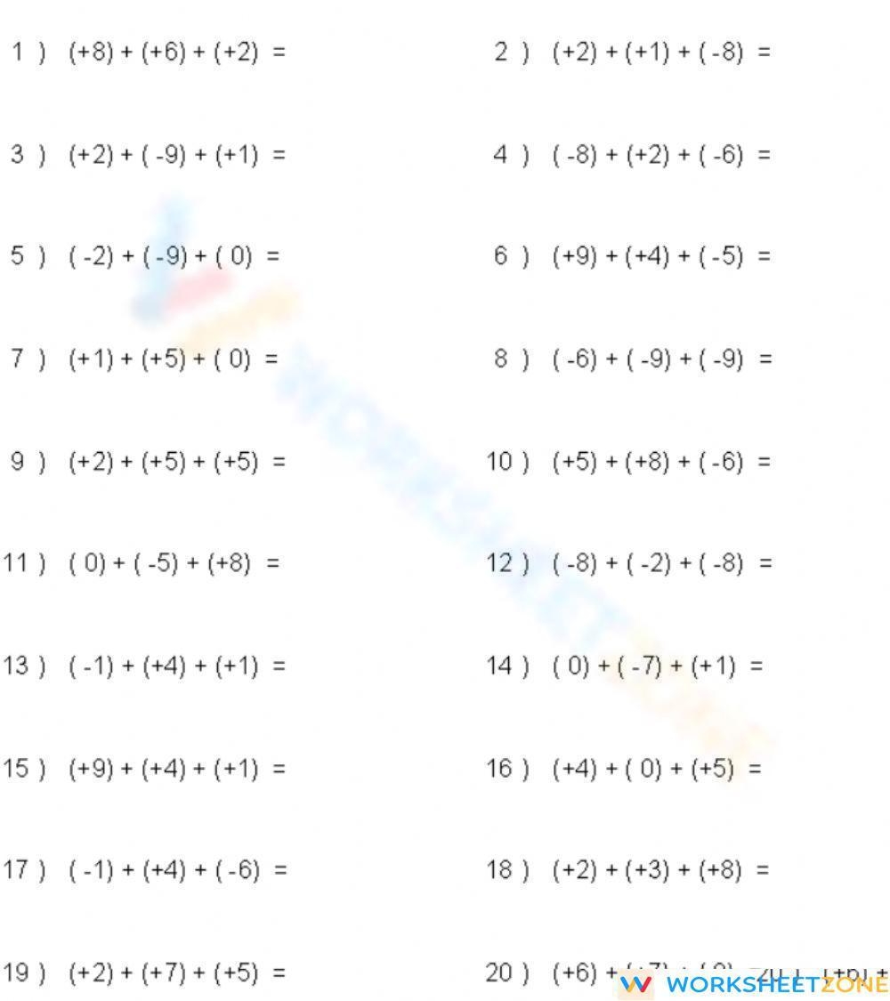 Free Printable U0026 Interactive Adding Integers Worksheets Worksheets Library