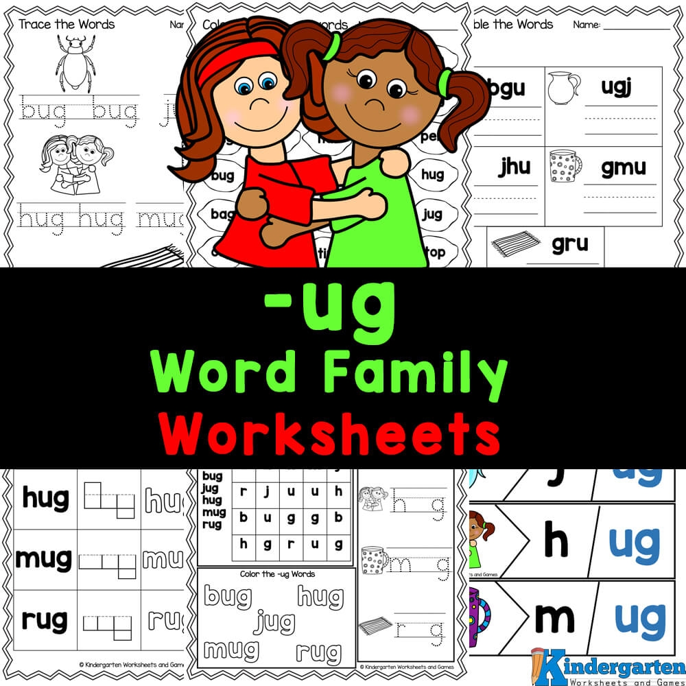 FREE Printable ug Word Family Worksheets For Kindergarten