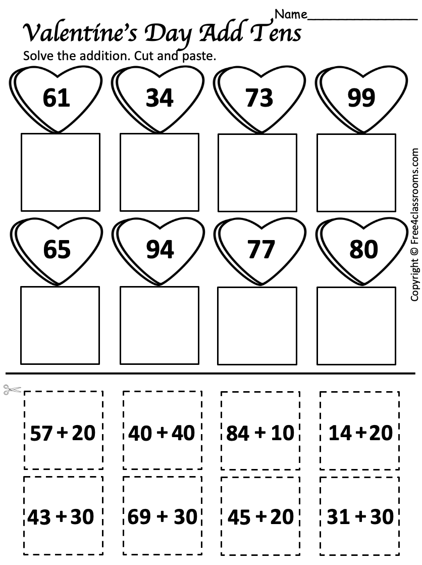Free Printable Valentine s Day Add Tens Worksheet Free 