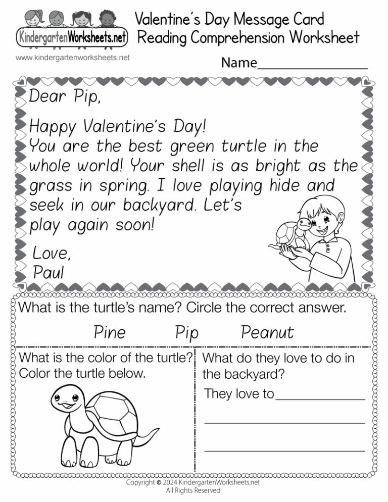 Free Printable Valentine s Day Reading Comprehension Worksheet