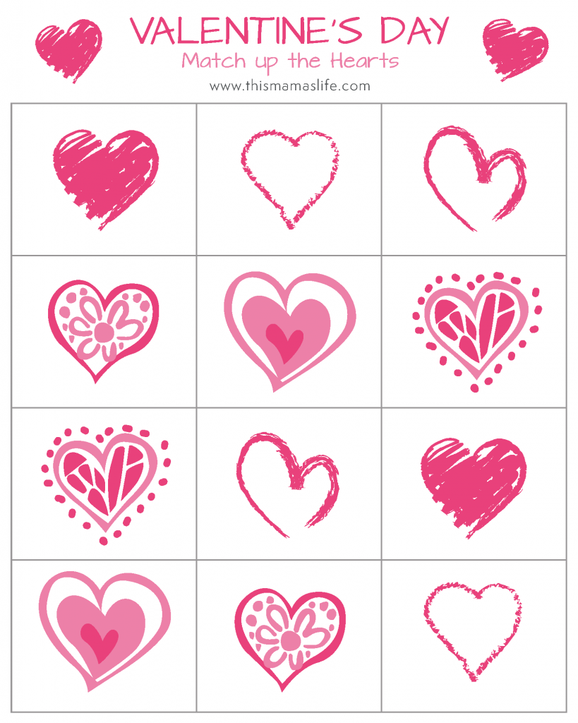 Free Printable Valentines Day Counting Hearts Match Up U0026 Word Worksheets Library