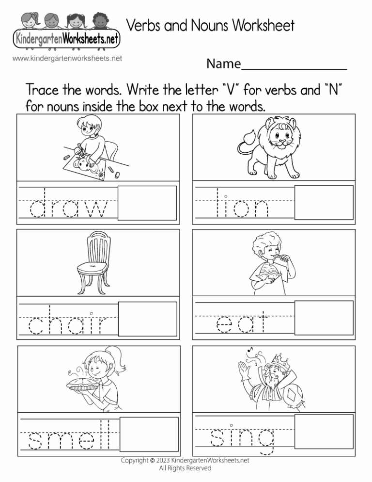 Free Printable Verbs And Nouns Worksheet