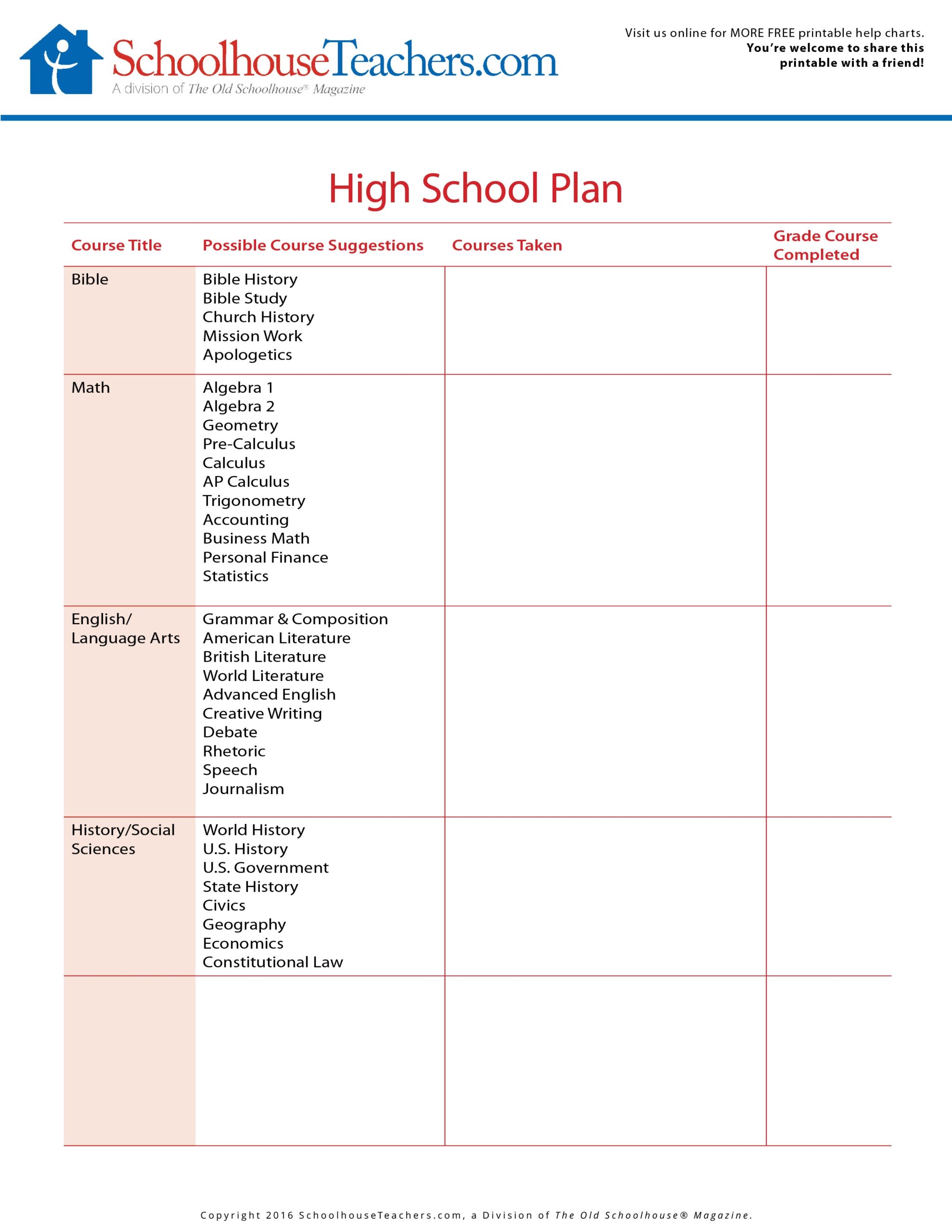 Free Printable Blank High School Planner Free Printable Blank High School Planner