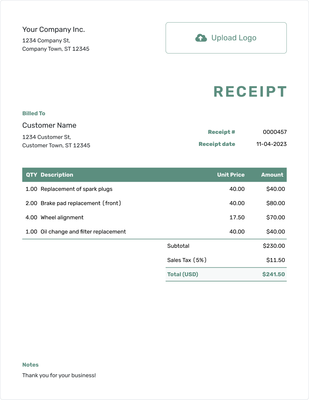 Free Blank Printable Receipt