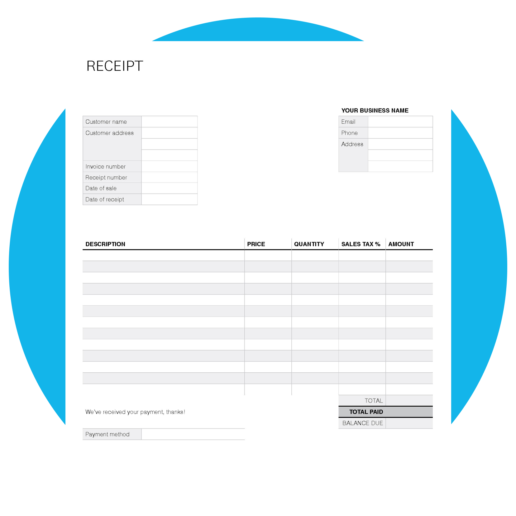 Free Blank Printable Recipt Form