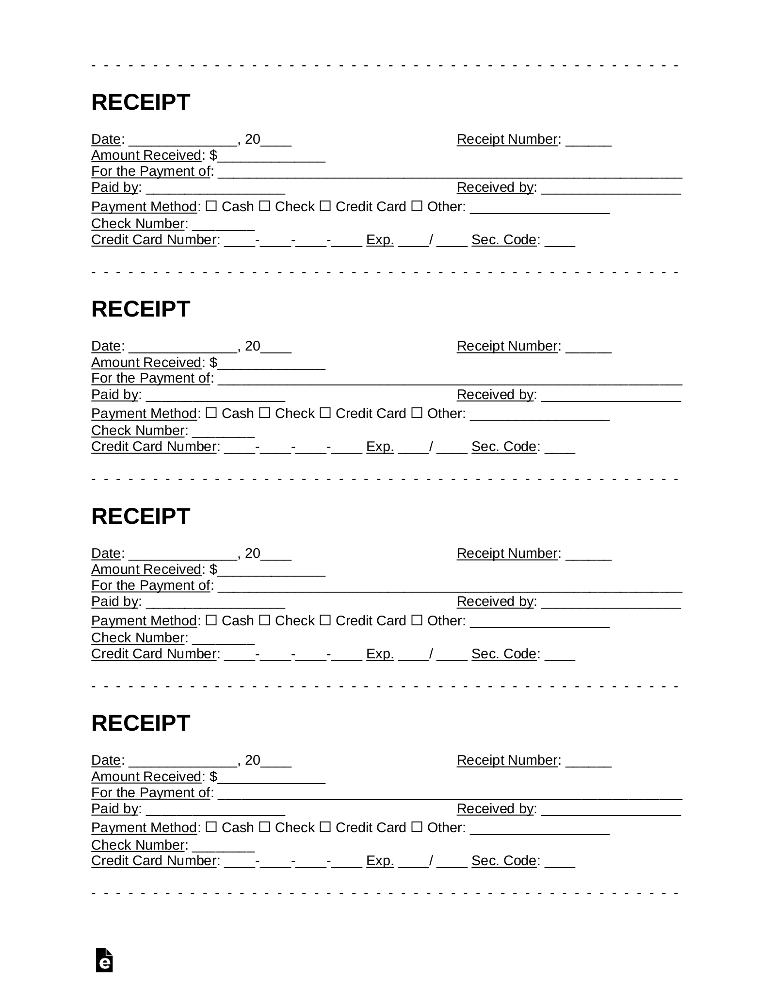 Free Printable Blank Cash Receipt