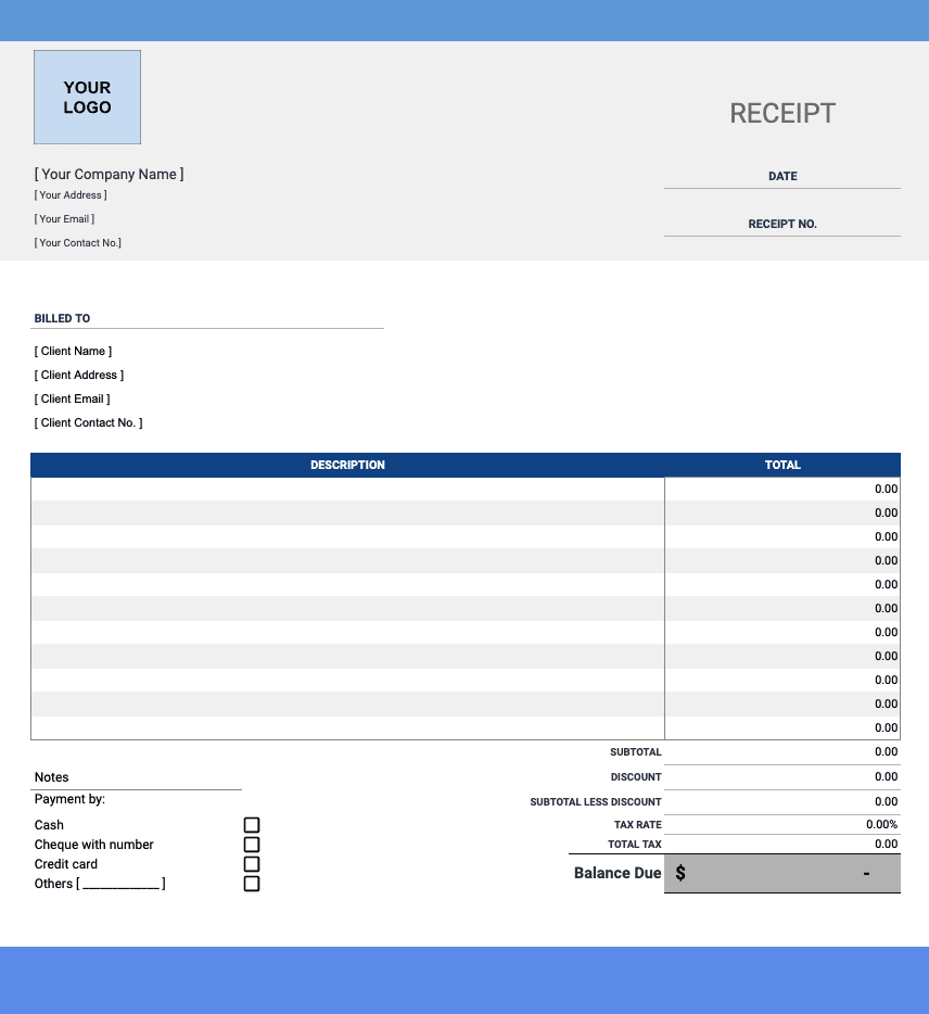 Free Receipt Templates Bookipi