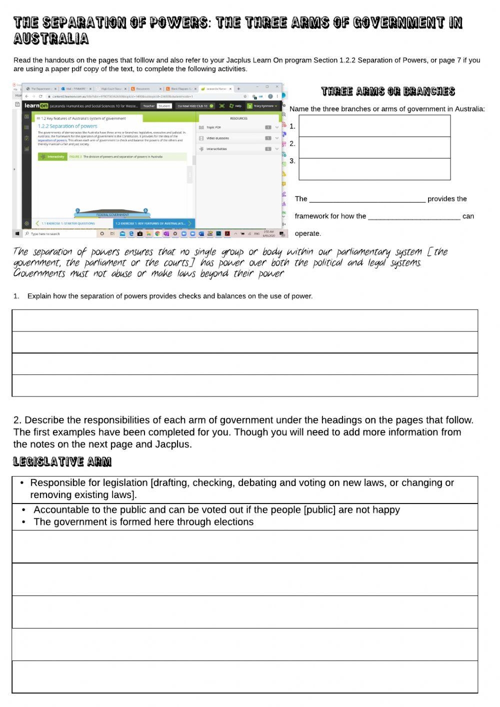 Free Printable Separation Of Powers Worksheets