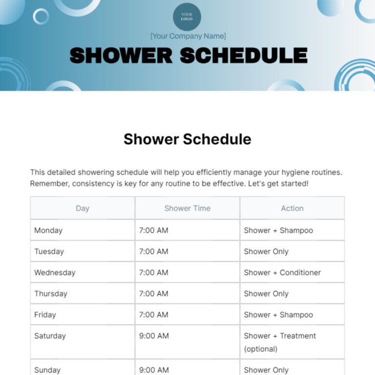 Free Shower Schedule Template To Edit Online