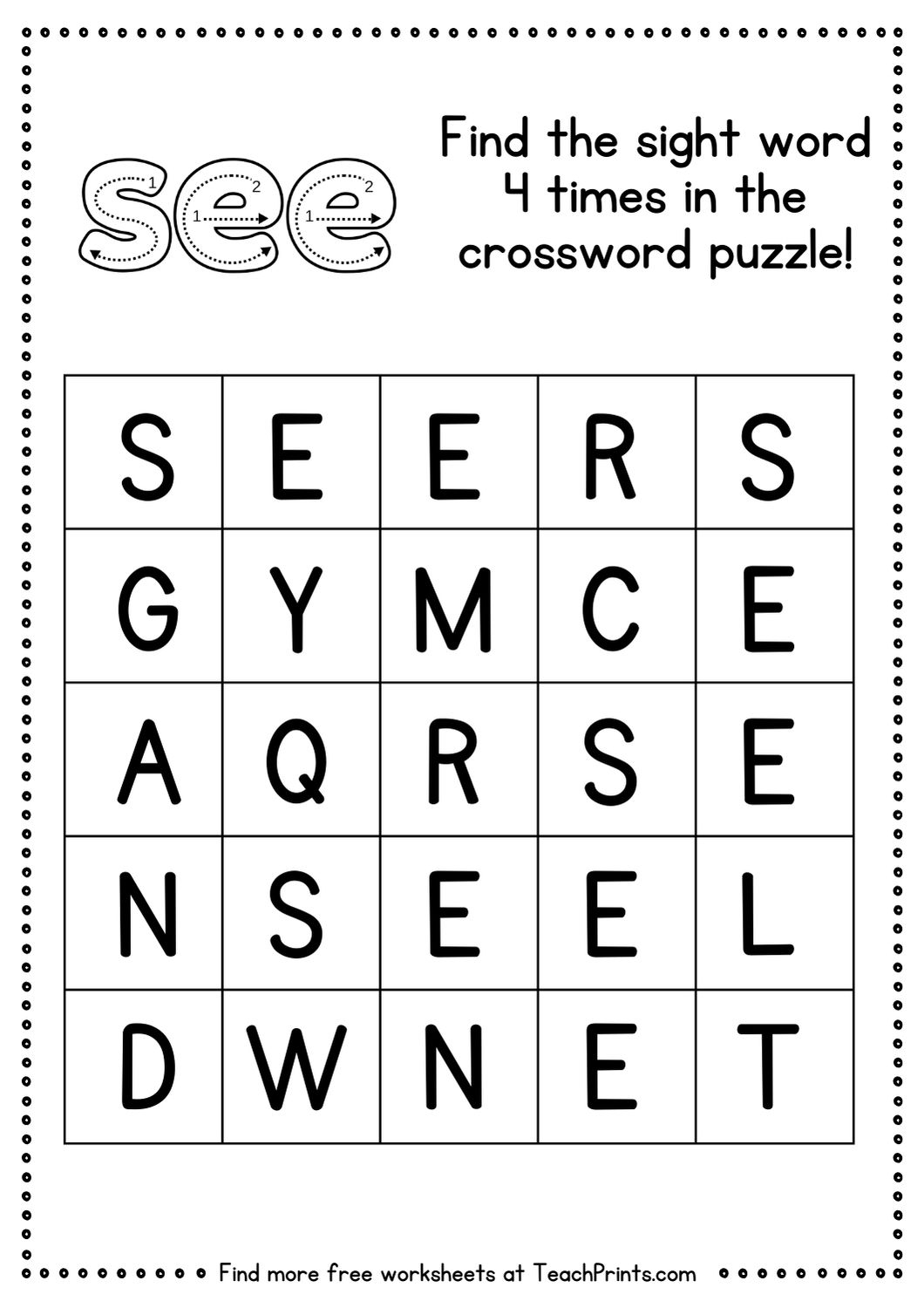 Free Sight Word See Worksheets Teach Prints