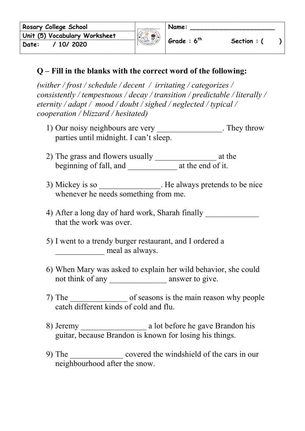 Free Sixth Grade Vocabulary Worksheet Download Free Sixth Grade Vocabulary Worksheet Png Images Free Worksheets On Clipart Library