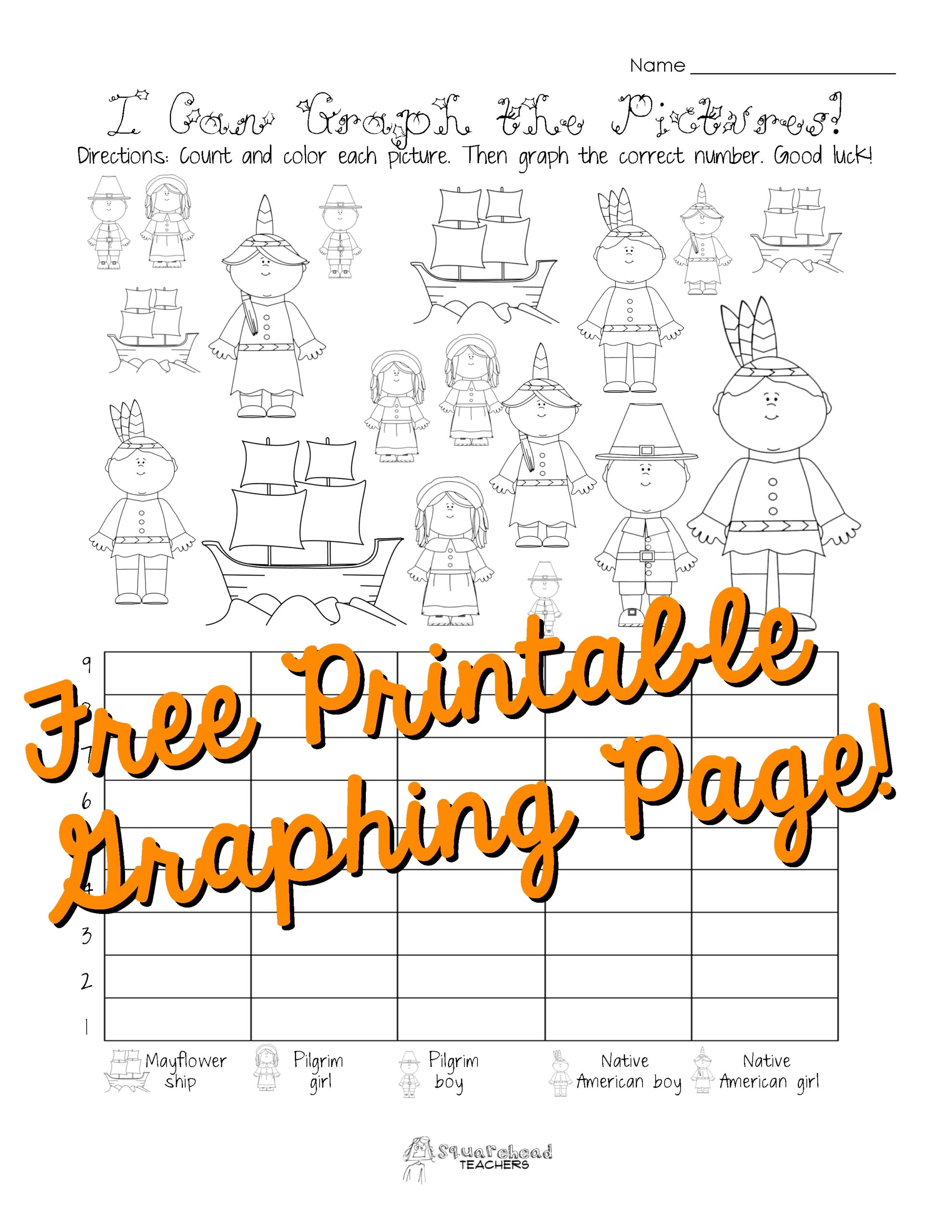 Free Thanksgiving Graphing Worksheet Kindergarten First Grade Squarehead Teachers